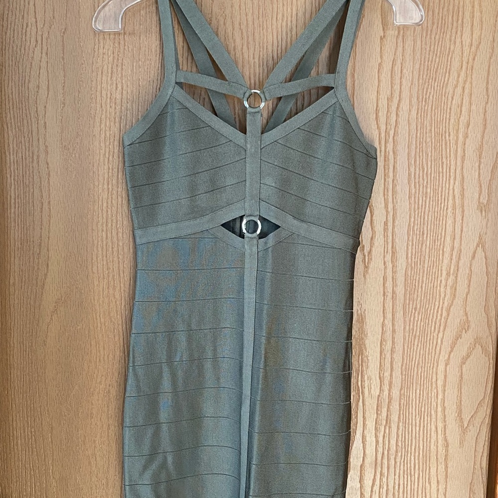Bebe, Harness Bandage Dress, Olive Green, Size Small